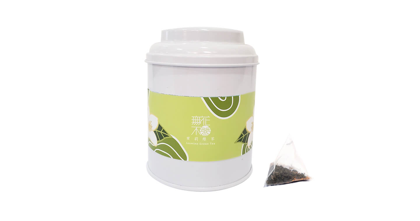 【無花不茶】原葉花茶系列-原味經典款：茉莉綠茶—3g三角茶包*10入圓鐵罐裝*2罐