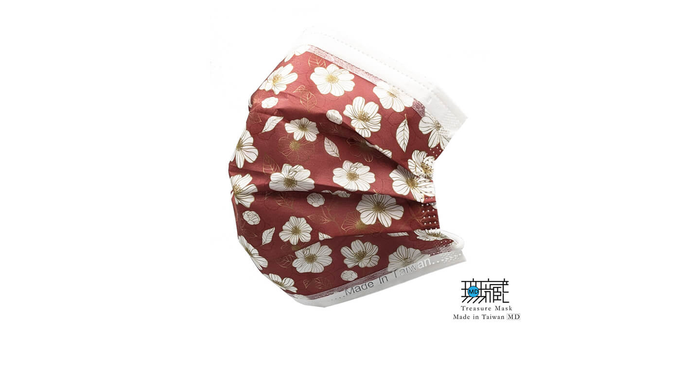 紅底小雛菊 三層防護口罩｜成人款5入裝*6包